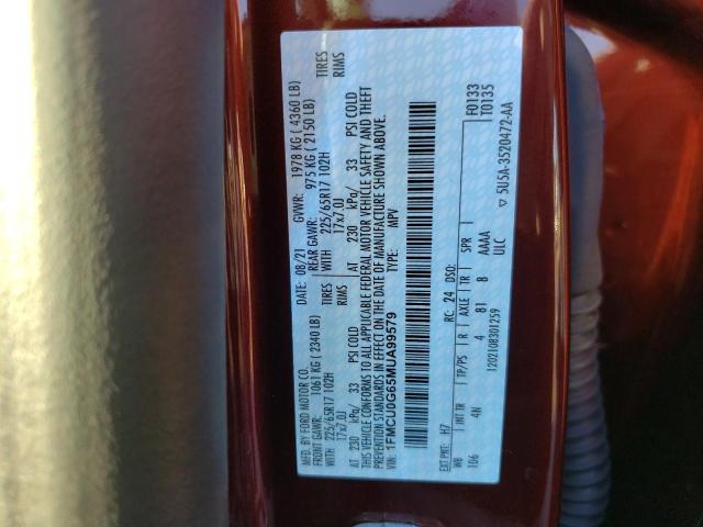 Photo 10 from auction – 2021 FORD ESCAPE SE with VIN 1FMCU0G65MUA99579