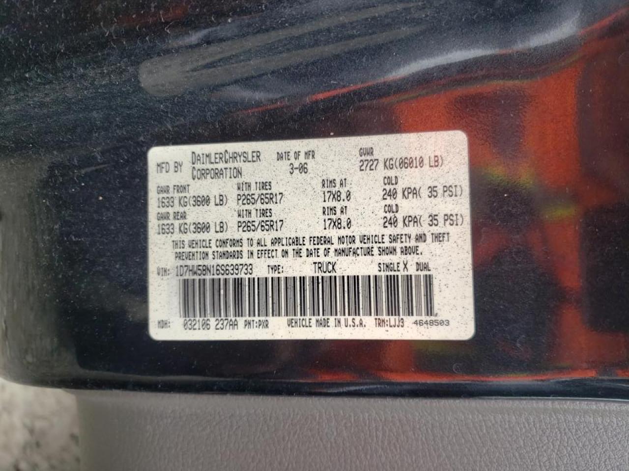 Photo 10 from auction – 2006 DODGE DAKOTA QUA with VIN 1D7HW58N16S639733
