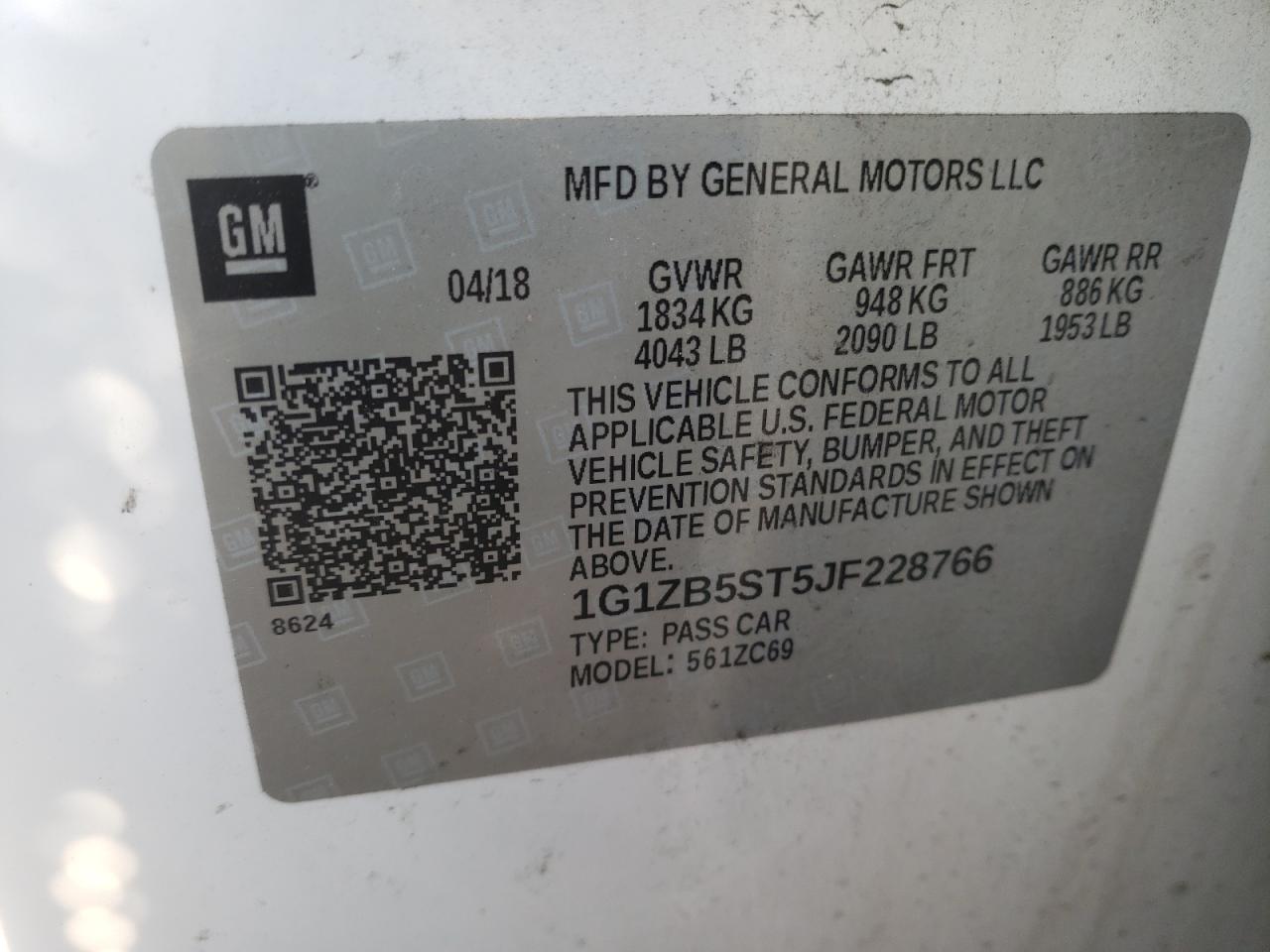 Photo 10 from auction – 2018 CHEVROLET MALIBU LS with VIN 1G1ZB5ST5JF228766