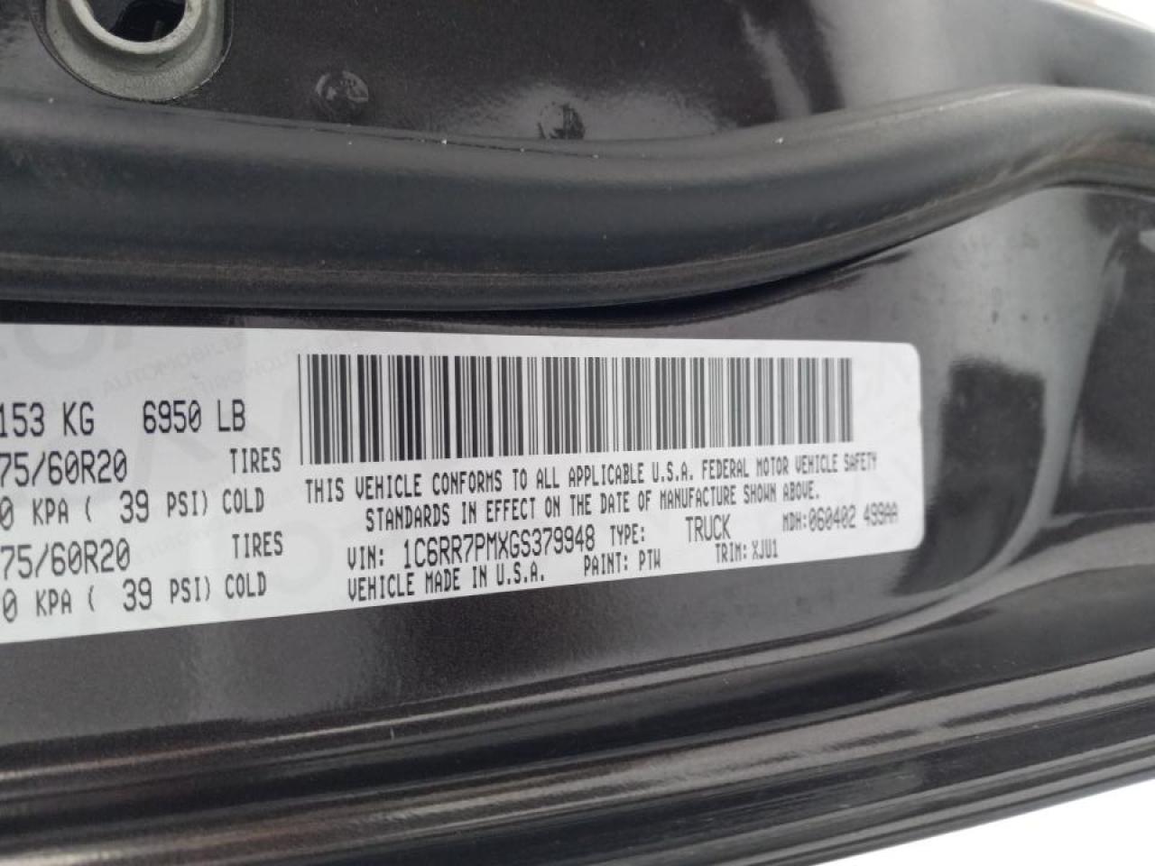 Photo 10 from auction – 2016 RAM 1500 LONGH with VIN 1C6RR7PMXGS379948