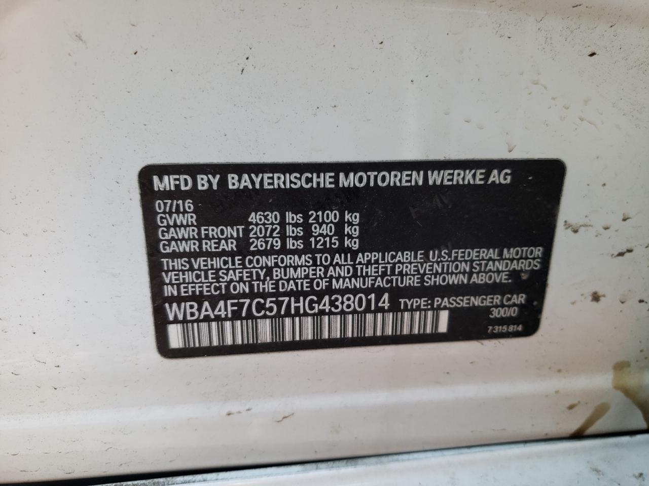 Photo 10 from auction – 2017 BMW 430I with VIN WBA4F7C57HG438014