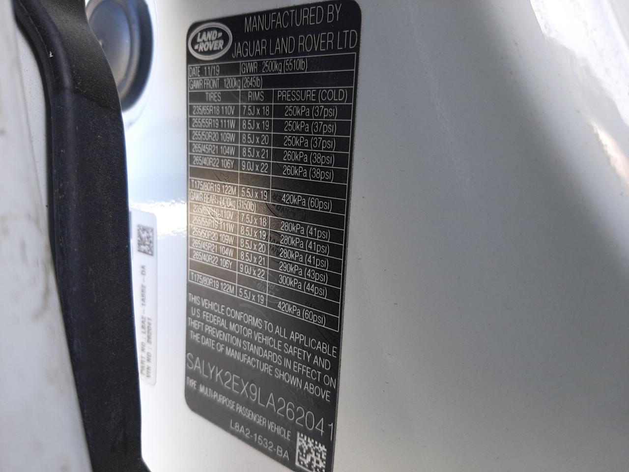 Photo 10 from auction – 2020 LAND ROVER RANGE ROVE with VIN SALYK2EX9LA262041