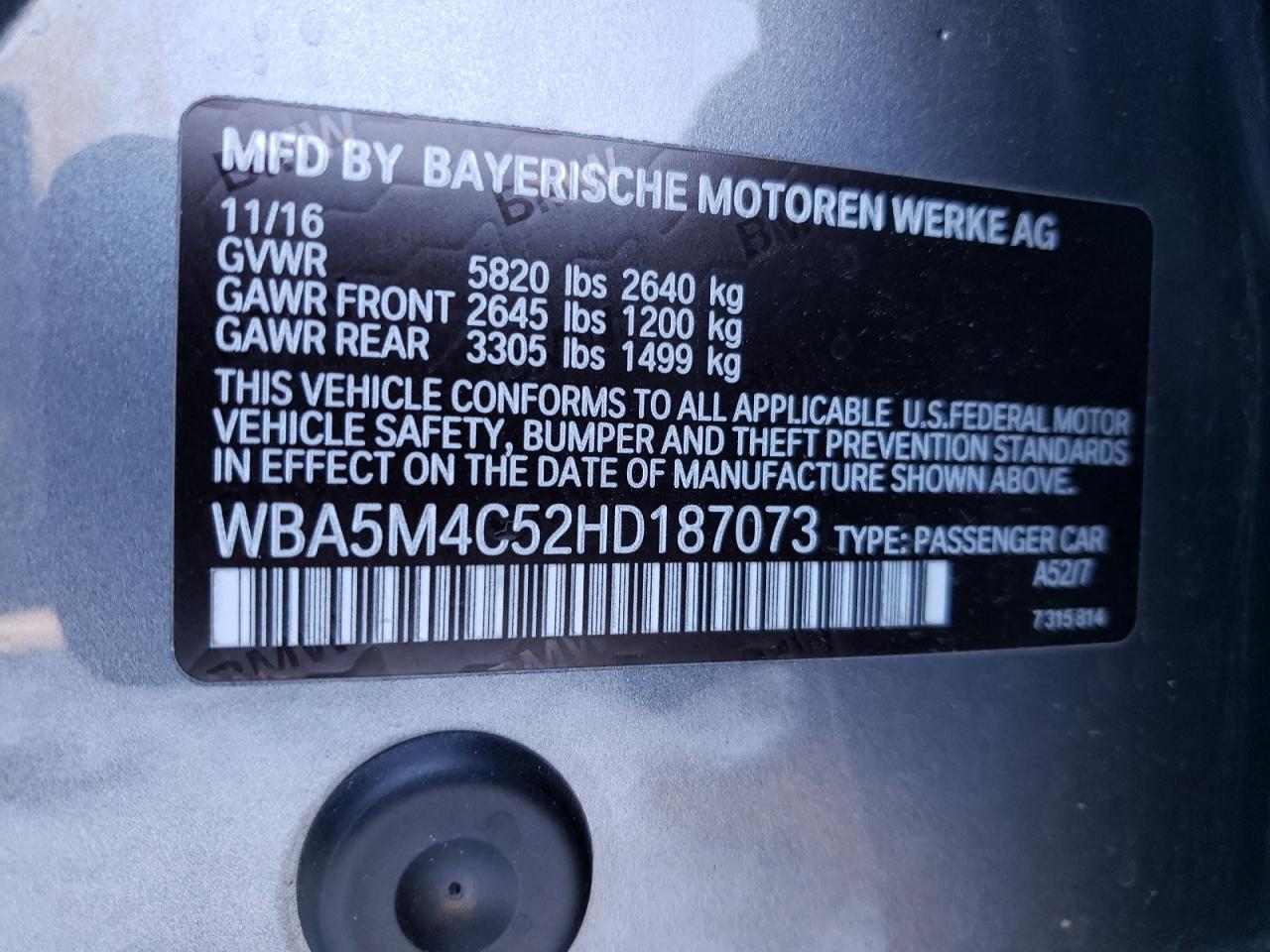 Photo 10 from auction – 2017 BMW 535 XIGT with VIN WBA5M4C52HD187073