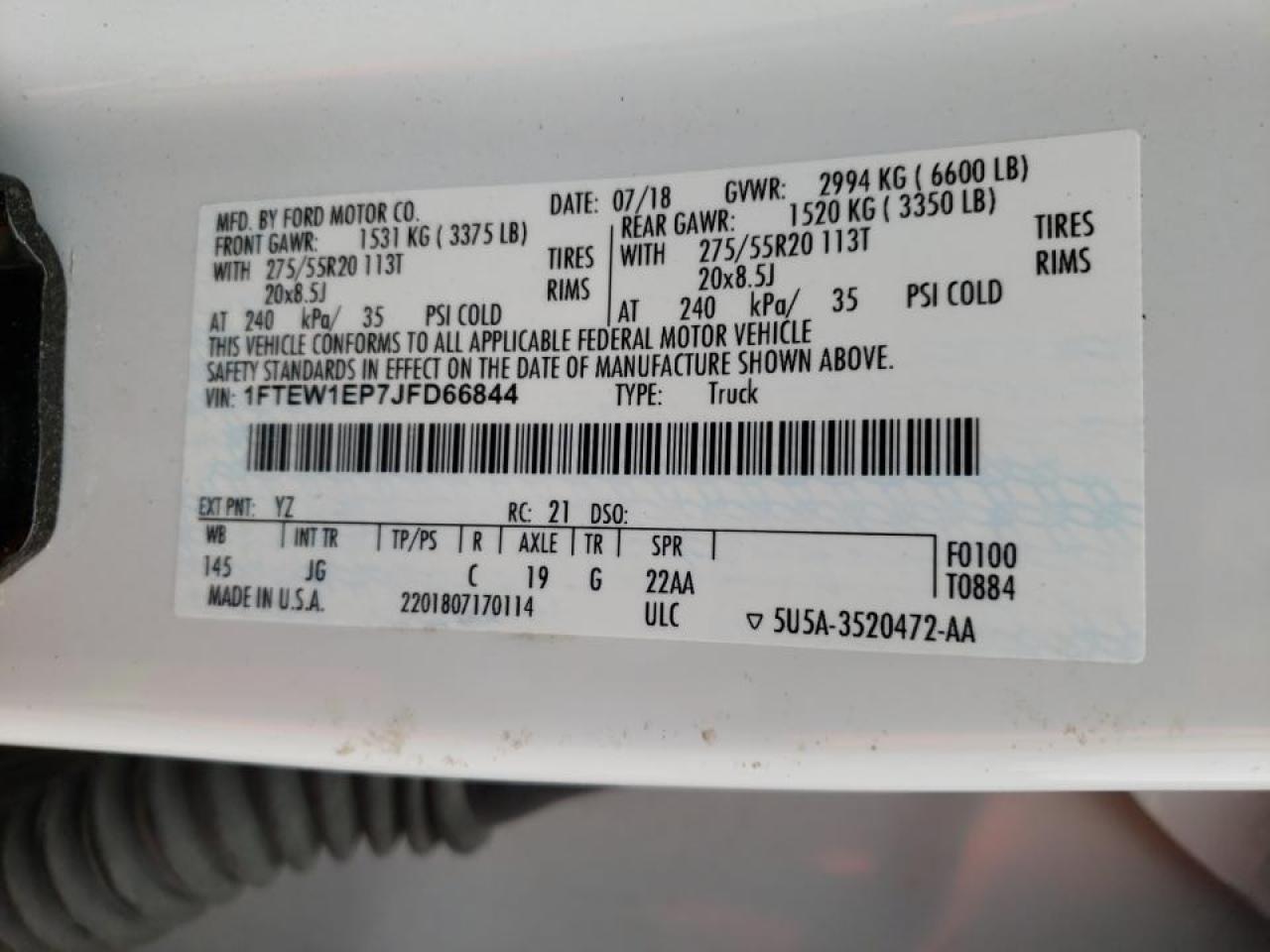 Photo 10 from auction – 2018 FORD F150 SUPER with VIN 1FTEW1EP7JFD66844
