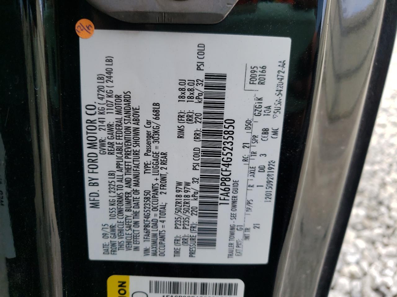 Photo 10 from auction – 2016 FORD MUSTANG GT with VIN 1FA6P8CF4G5235850