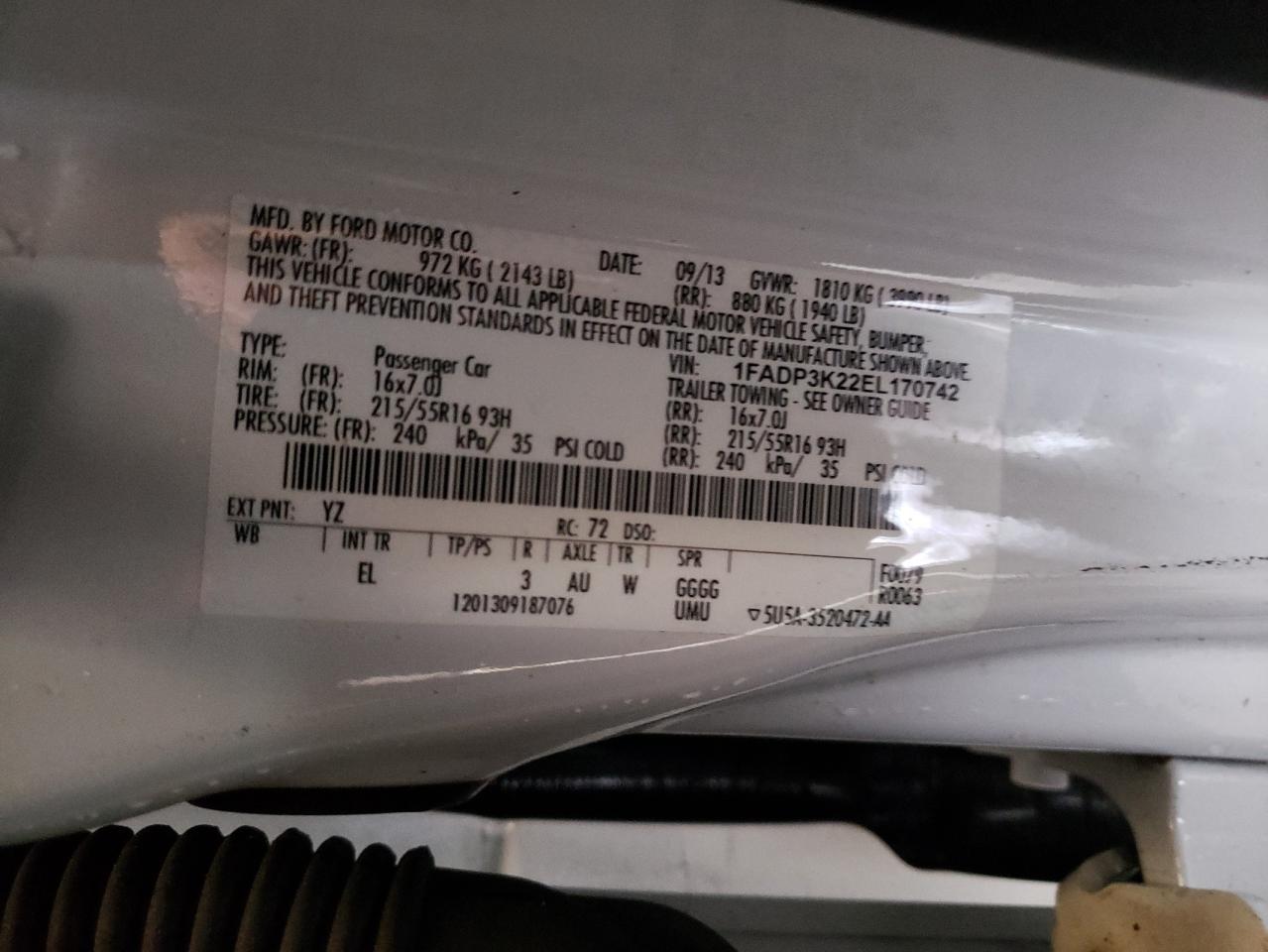 Photo 10 from auction – 2014 FORD FOCUS SE with VIN 1FADP3K22EL170742