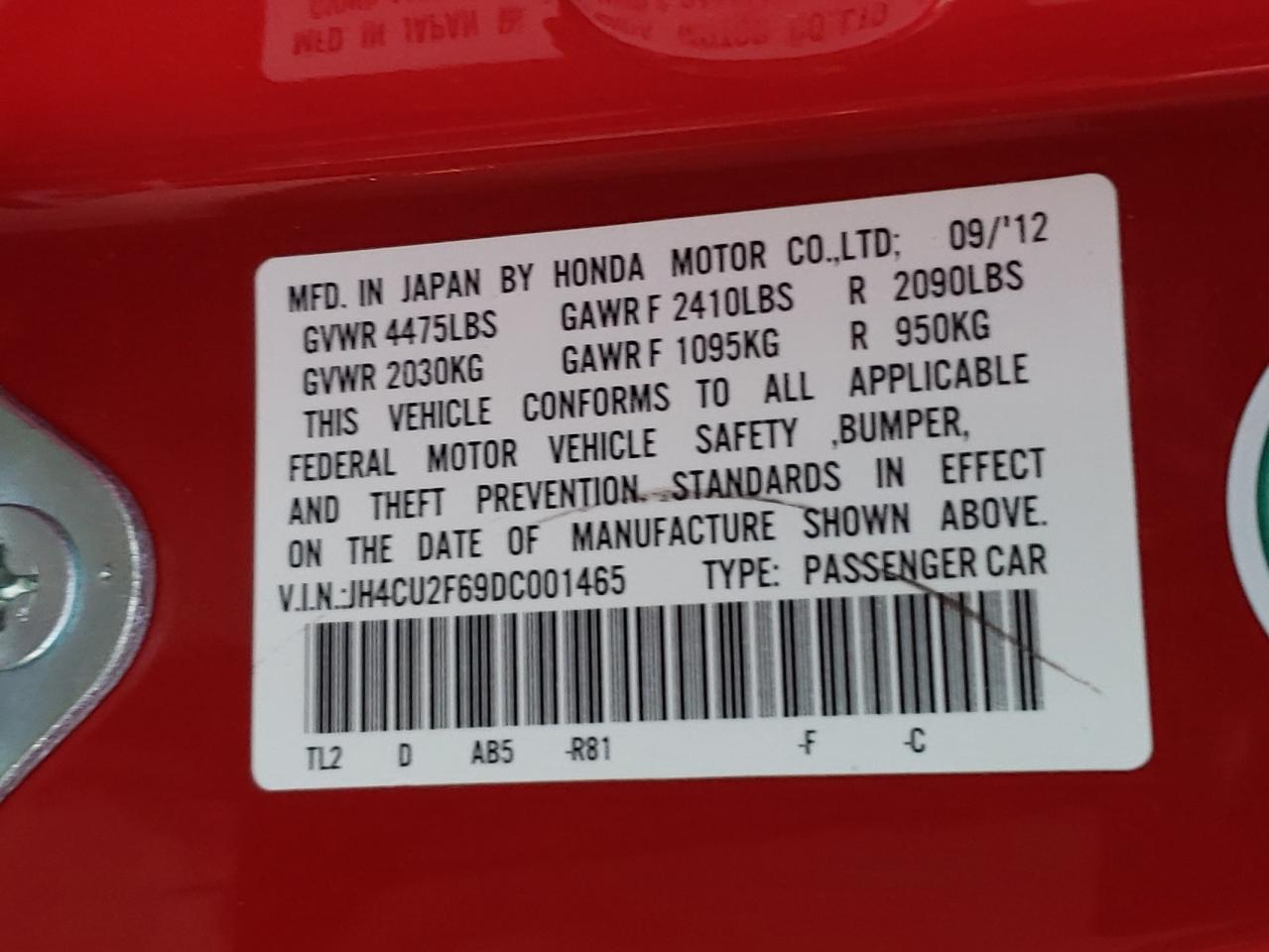 Photo 10 from auction – 2013 ACURA TSX TECH with VIN JH4CU2F69DC001465