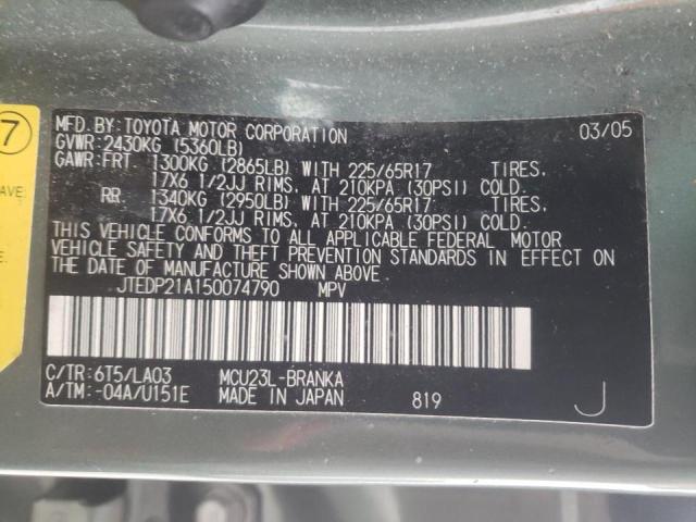 Photo 10 from auction – 2005 TOYOTA HIGHLANDER with VIN JTEDP21A150074790