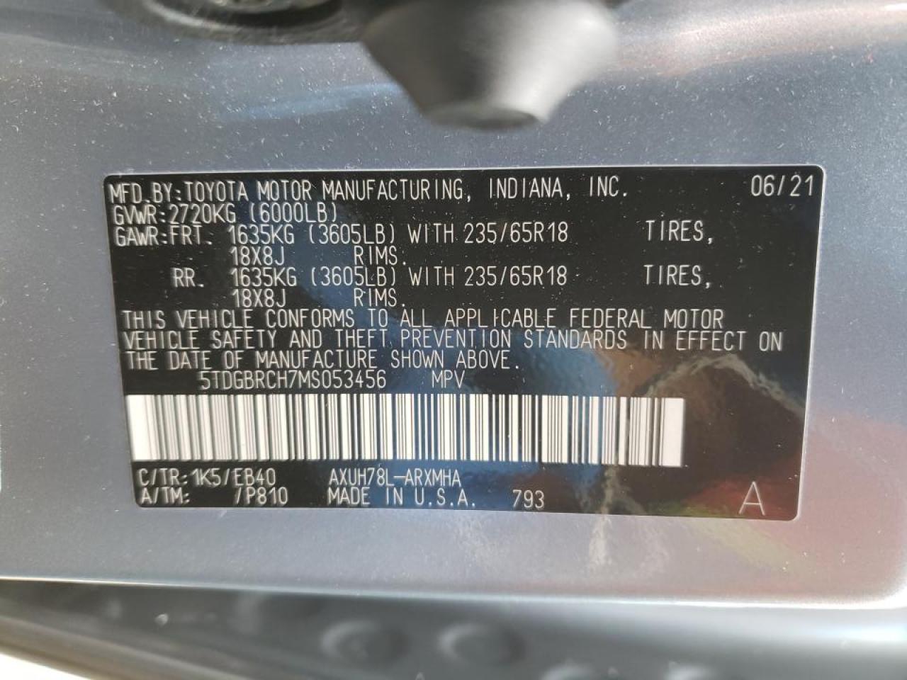 Photo 10 from auction – 2021 TOYOTA HIGHLANDER with VIN 5TDGBRCH7MS053456