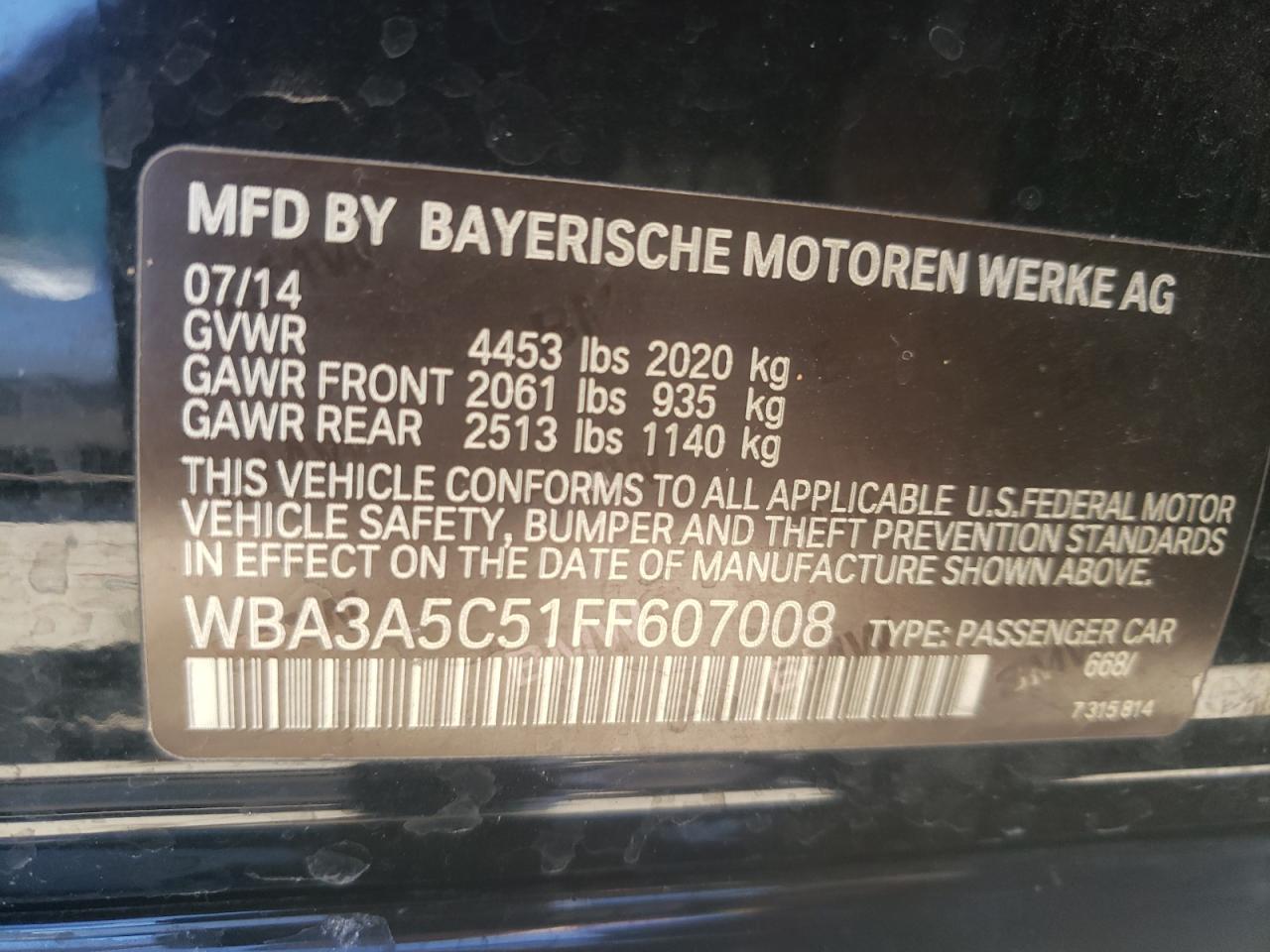 Photo 10 from auction – 2015 BMW 328 I with VIN WBA3A5C51FF607008