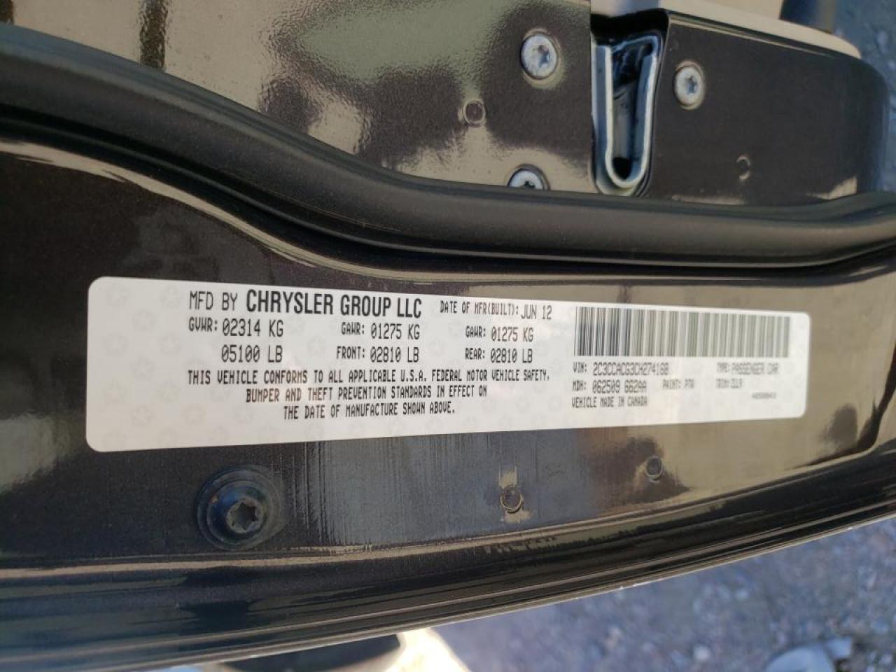 Photo 10 from auction – 2012 CHRYSLER 300 LIMITE with VIN 2C3CCACG3CH274168
