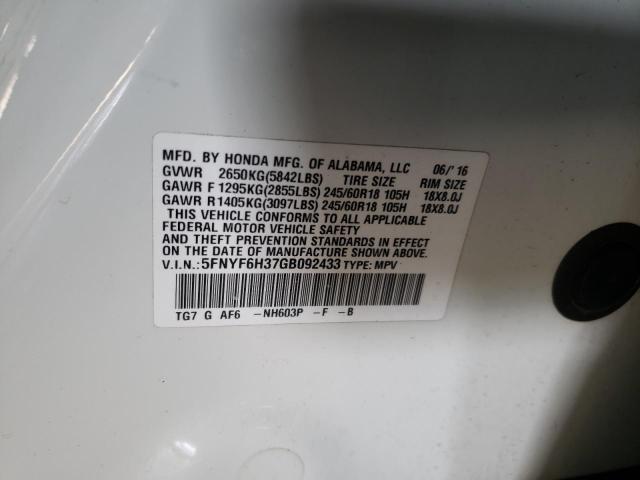 Photo 10 from auction – 2016 HONDA PILOT EX with VIN 5FNYF6H37GB092433