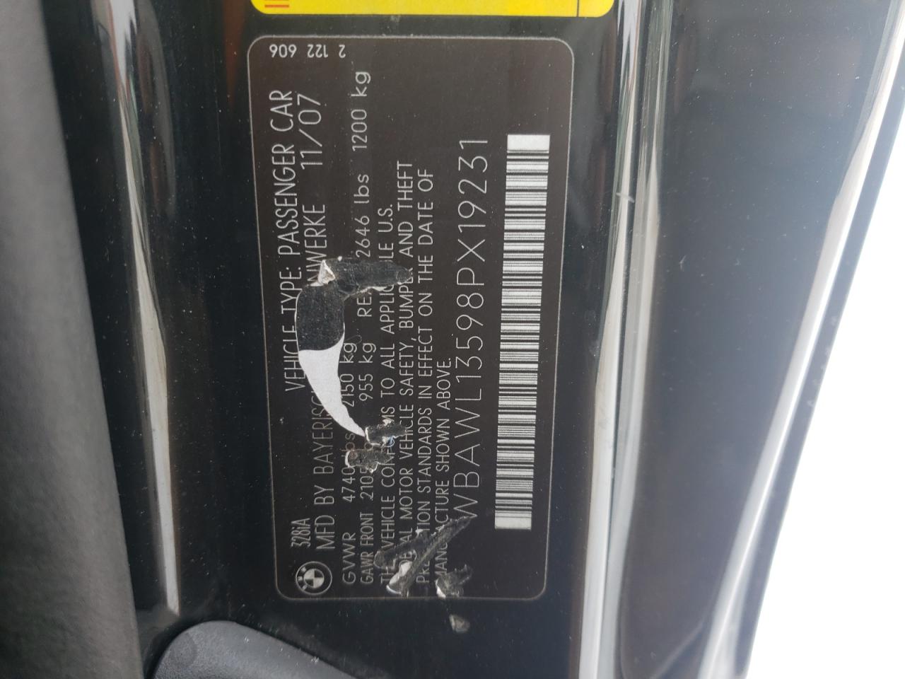 Photo 10 from auction – 2008 BMW 328 I with VIN WBAWL13598PX19231
