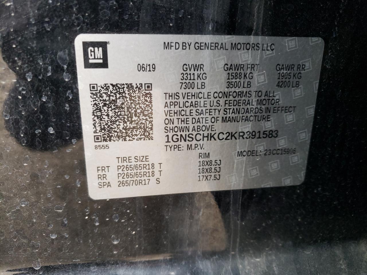 Photo 10 from auction – 2019 CHEVROLET SUBURBAN C with VIN 1GNSCHKC2KR391583