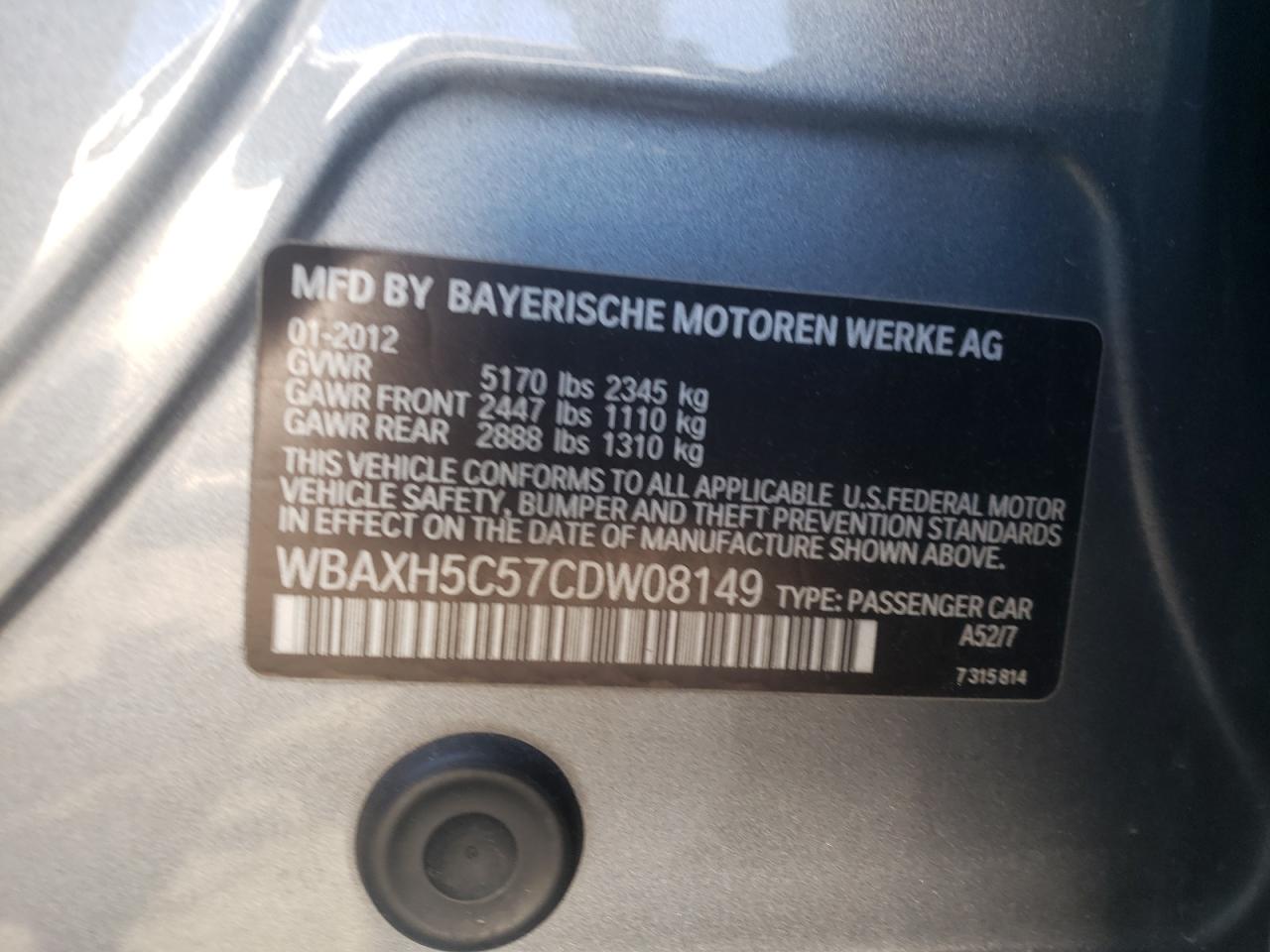 Photo 10 from auction – 2012 BMW 528 XI with VIN WBAXH5C57CDW08149
