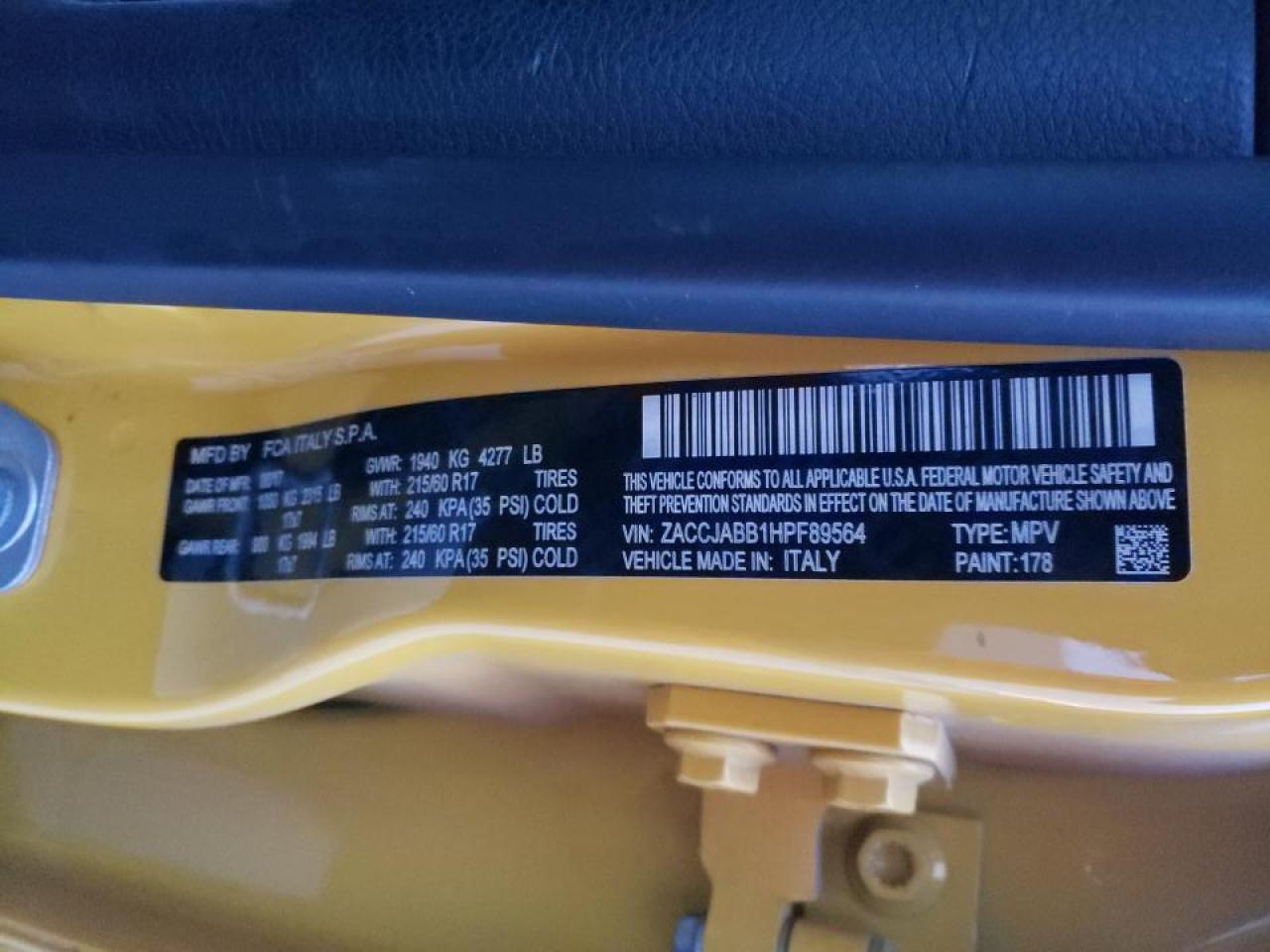 Photo 10 from auction – 2017 JEEP RENEGADE L with VIN ZACCJABB1HPF89564