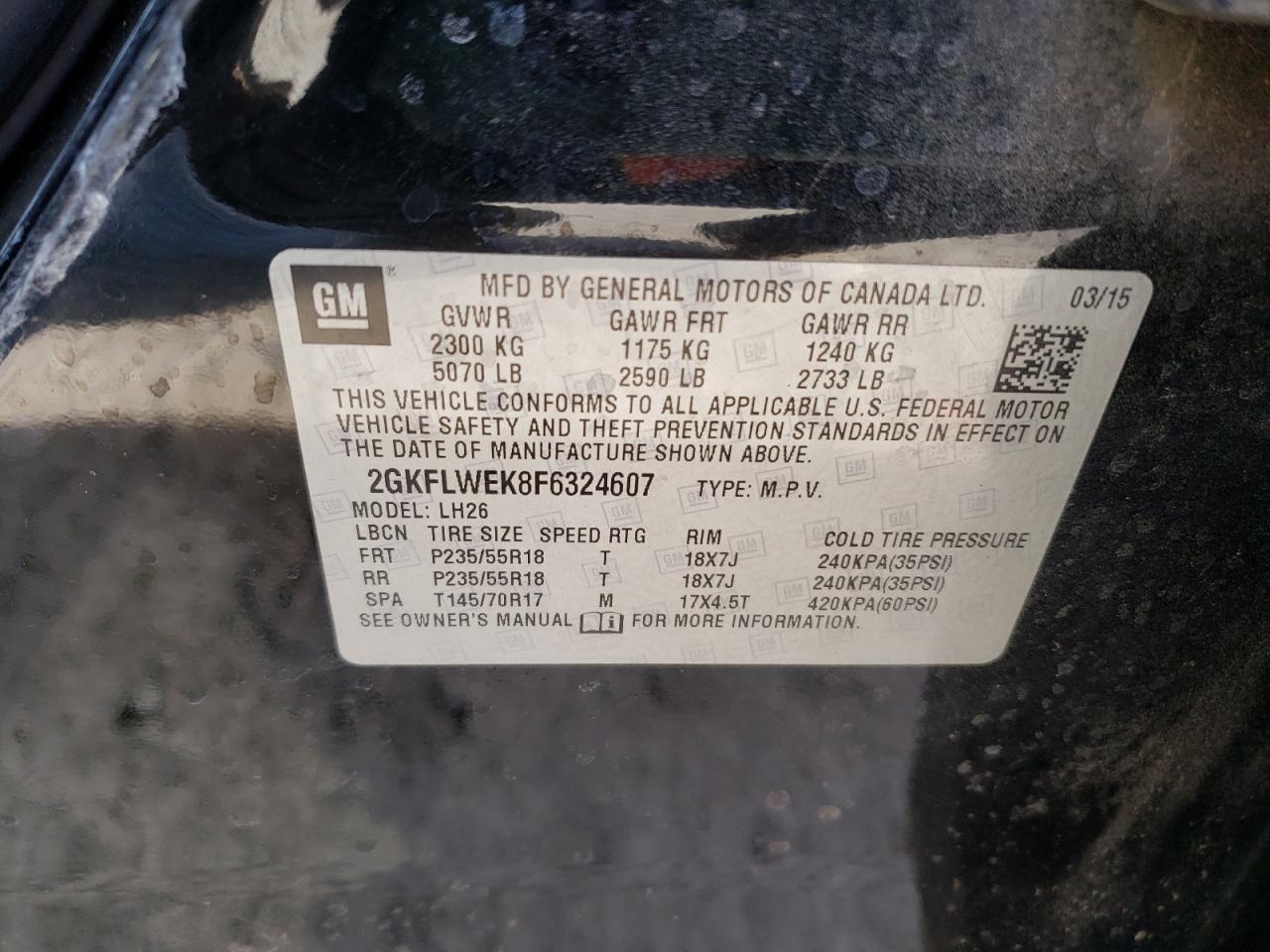 Photo 10 from auction – 2015 GMC TERRAIN SL with VIN 2GKFLWEK8F6324607