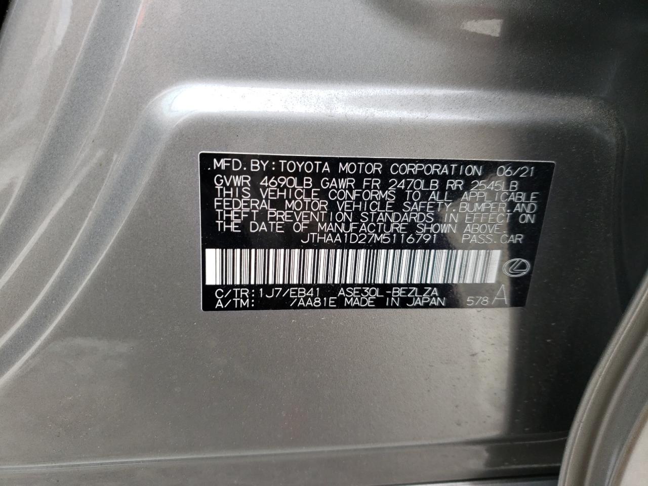 Photo 10 from auction – 2021 LEXUS IS with VIN JTHAA1D27M5116791