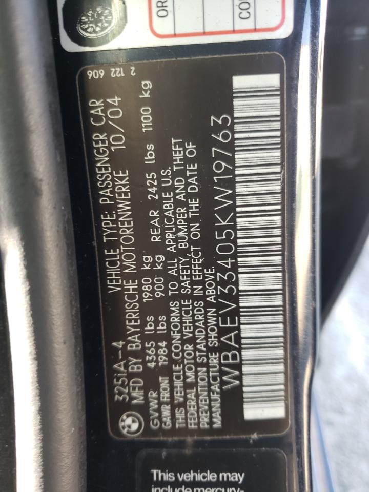 Photo 10 from auction – 2005 BMW 325 I with VIN WBAEV33405KW19763
