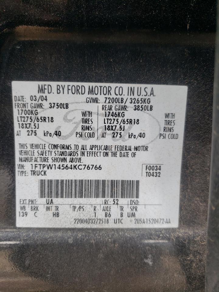 Photo 10 from auction – 2004 FORD F150 SUPER with VIN 1FTPW14564KC76766