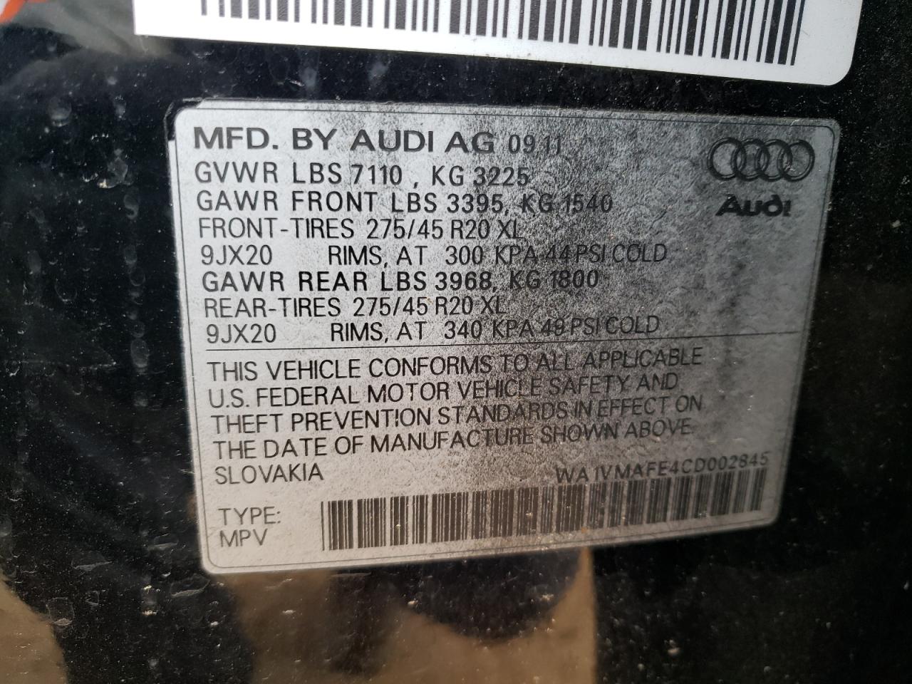 Photo 10 from auction – 2012 AUDI Q7 PRESTIG with VIN WA1VMAFE4CD002845