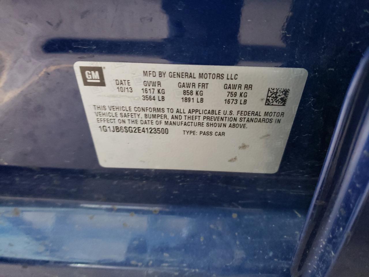 Photo 10 from auction – 2014 CHEVROLET SONIC LS with VIN 1G1JB6SG2E4123500