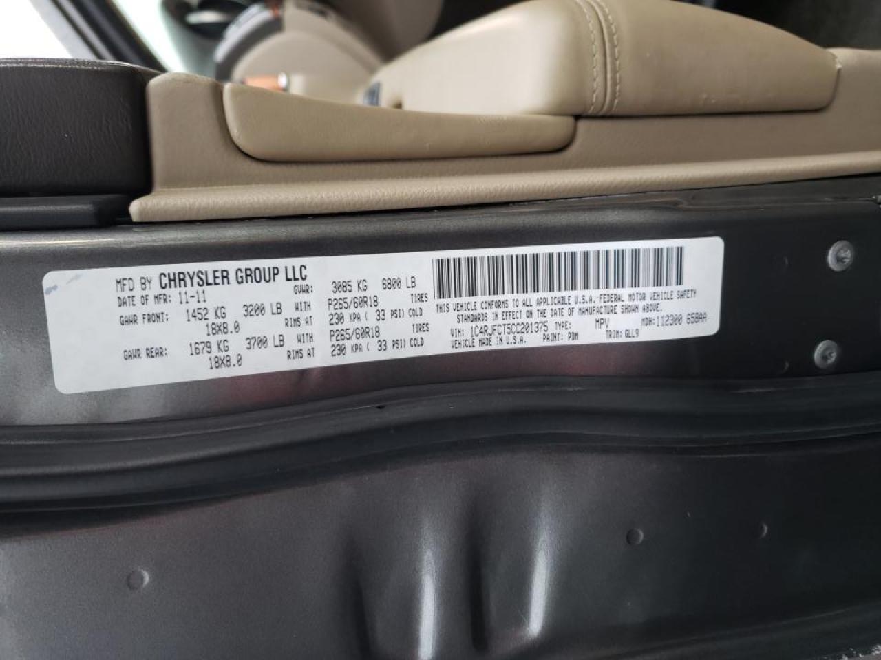 Photo 10 from auction – 2012 JEEP GRAND CHER with VIN 1C4RJFCT5CC201375