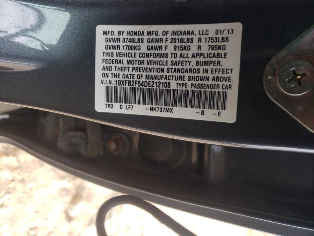 Photo 10 from auction – 2013 HONDA CIVIC LX with VIN 19XFB2F54DE212108