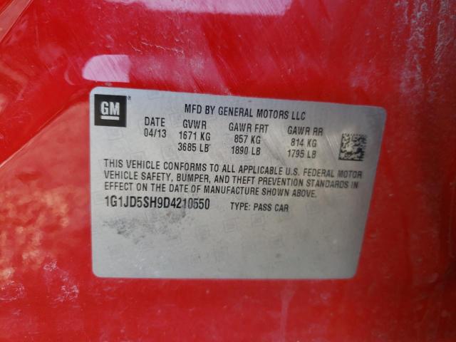 Photo 10 from auction – 2013 CHEVROLET SONIC LT with VIN 1G1JD5SH9D4210550