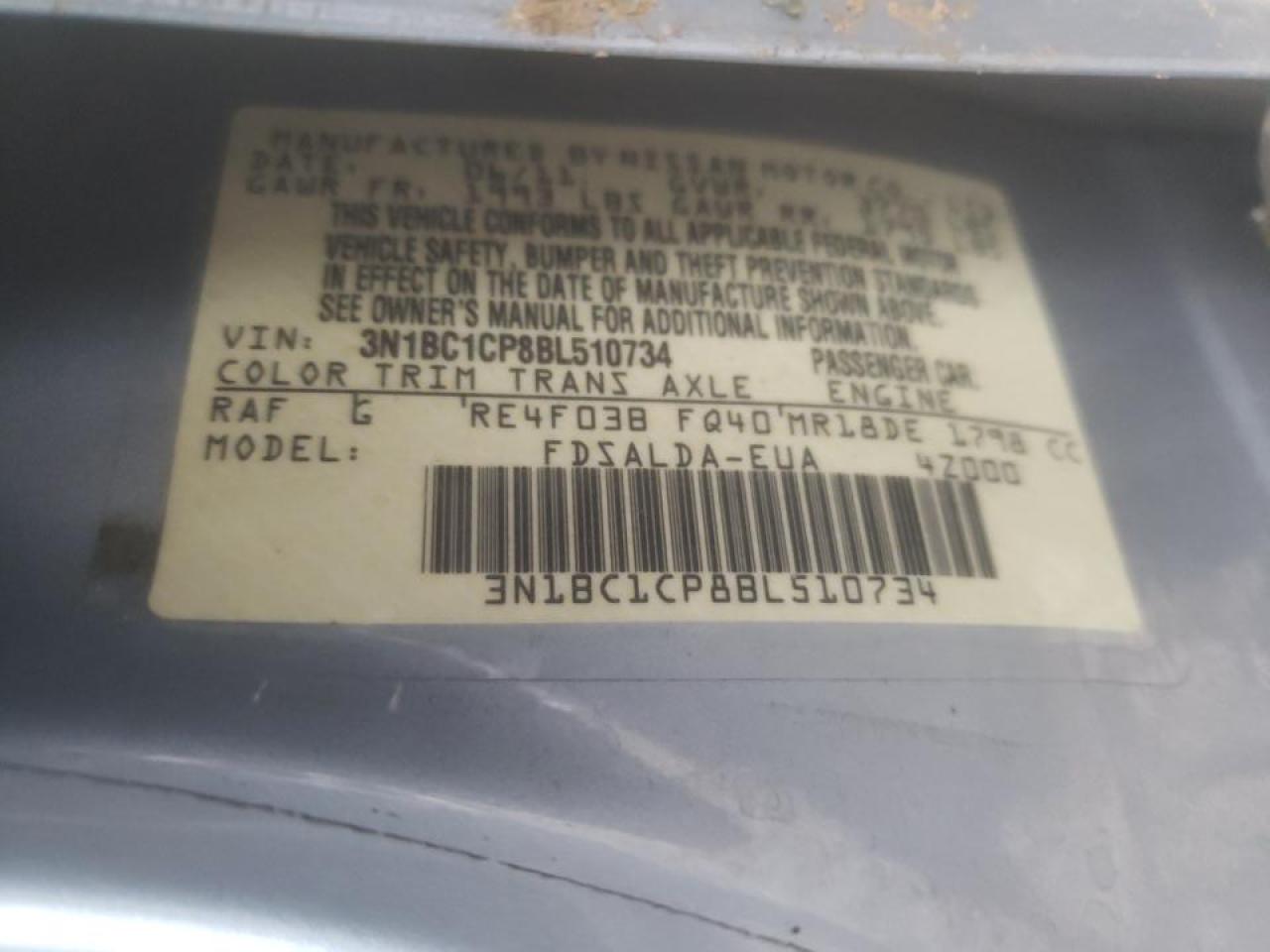صورة رقم 10 من المزاد - 2011 NISSAN VERSA S مع VIN 3N1BC1CP8BL510734