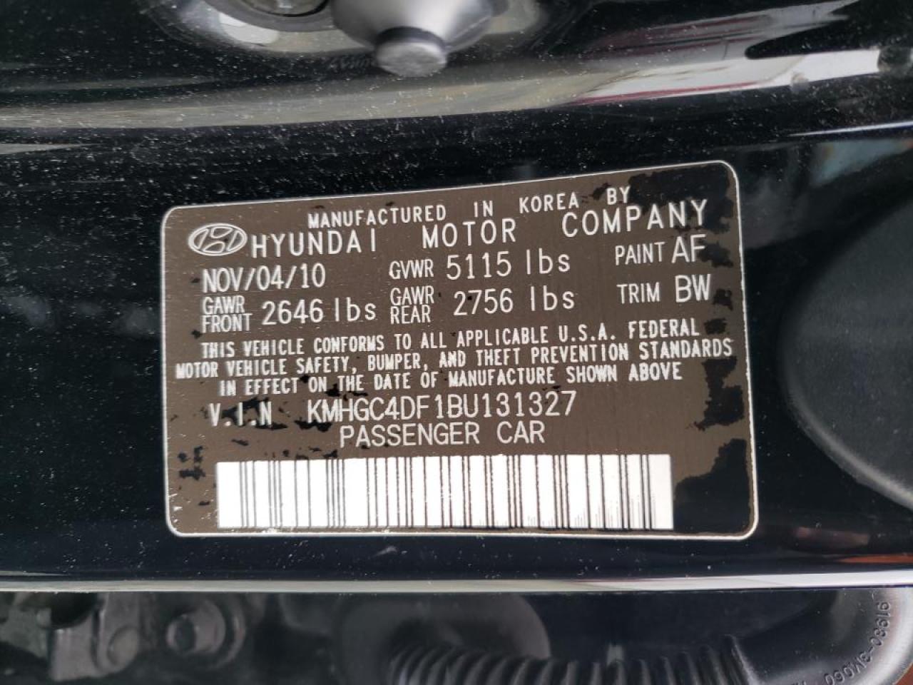 Photo 10 from auction – 2011 HYUNDAI GENESIS 4. with VIN KMHGC4DF1BU131327