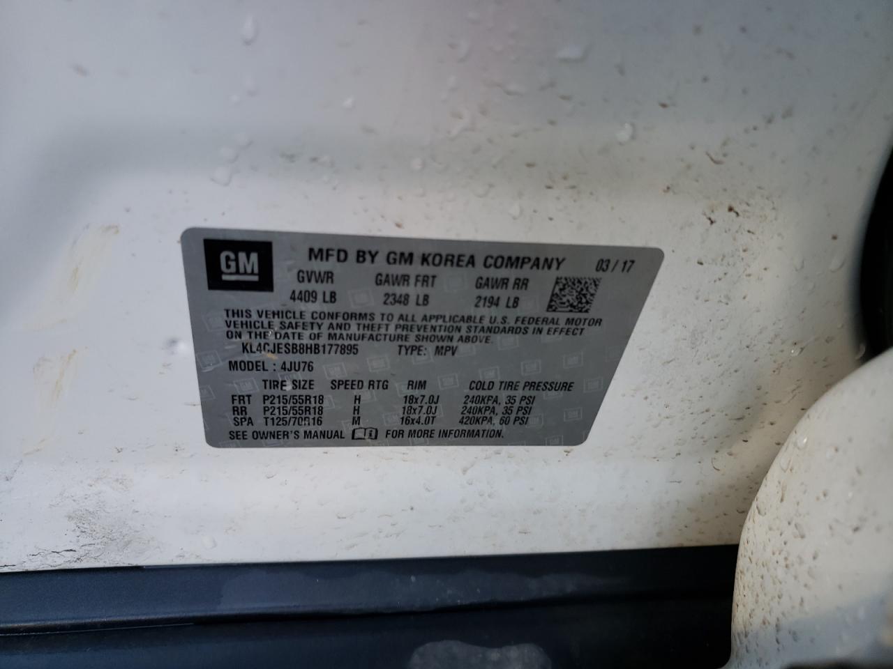 Photo 10 from auction – 2017 BUICK ENCORE PRE with VIN KL4CJESB8HB177895