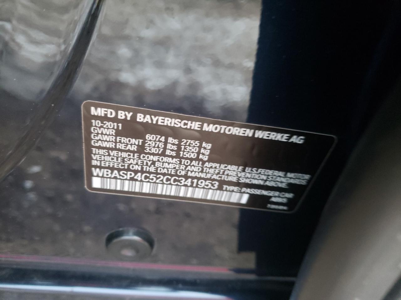 Photo 10 from auction – 2012 BMW 550 XIGT with VIN WBASP4C52CC341953