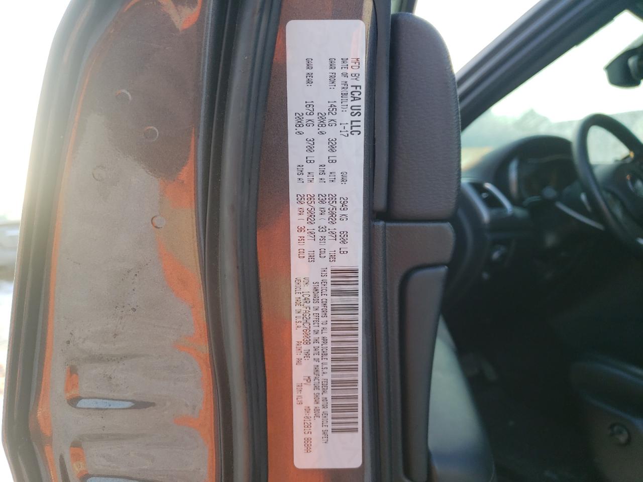 Photo 10 from auction – 2017 JEEP GRAND CHER with VIN 1C4RJFAG2HC760038