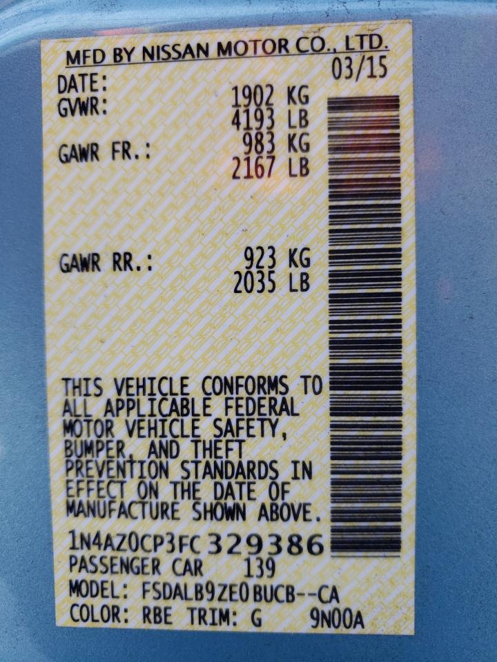 Photo 10 from auction – 2015 NISSAN LEAF S with VIN 1N4AZ0CP3FC329386
