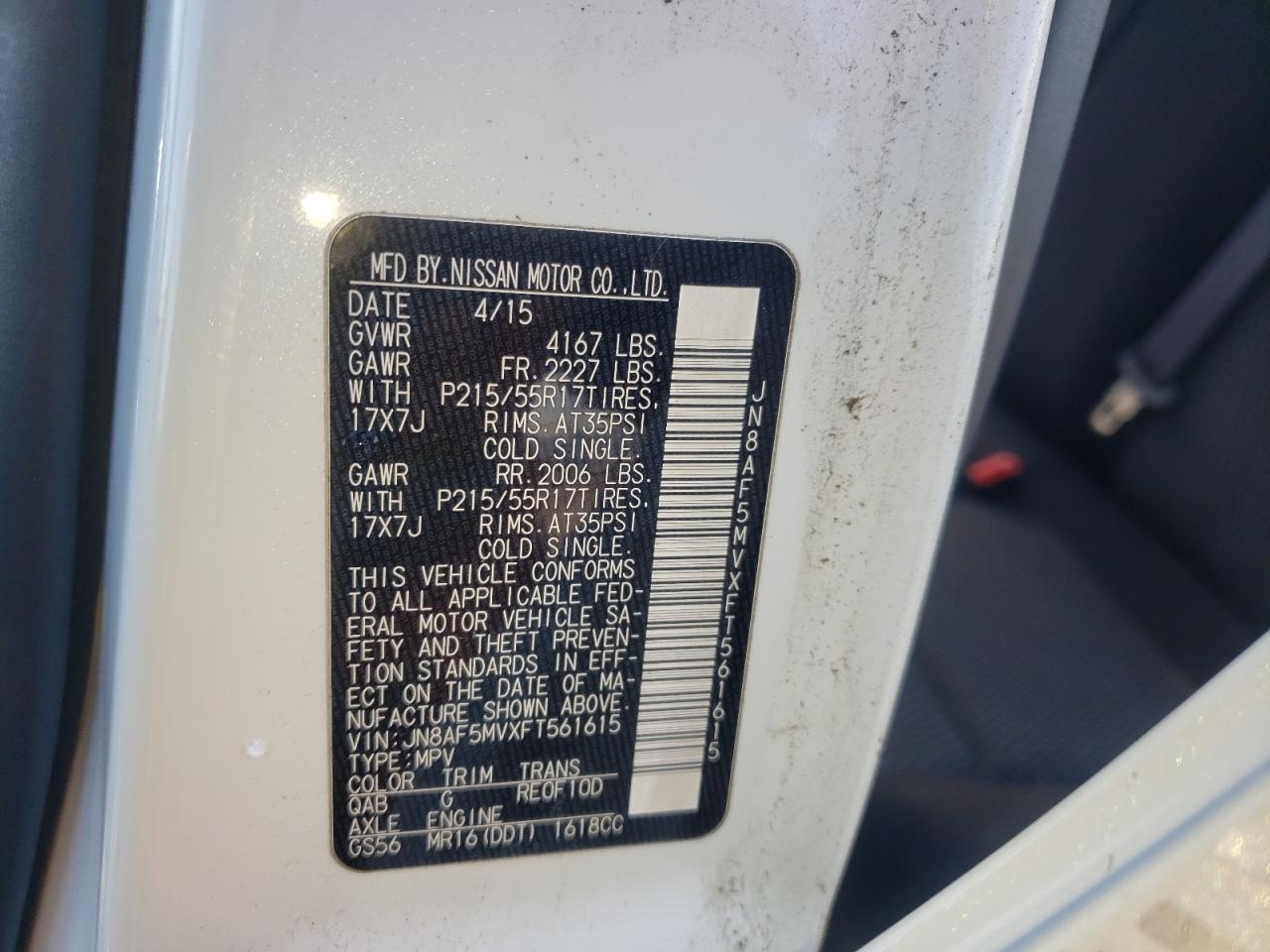 Photo 10 from auction – 2015 NISSAN JUKE S with VIN JN8AF5MVXFT561615