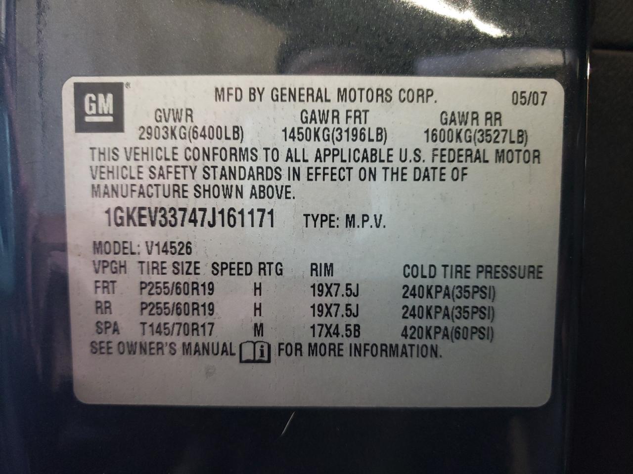 Photo 10 from auction – 2007 GMC ACADIA SLT with VIN 1GKEV33747J161171