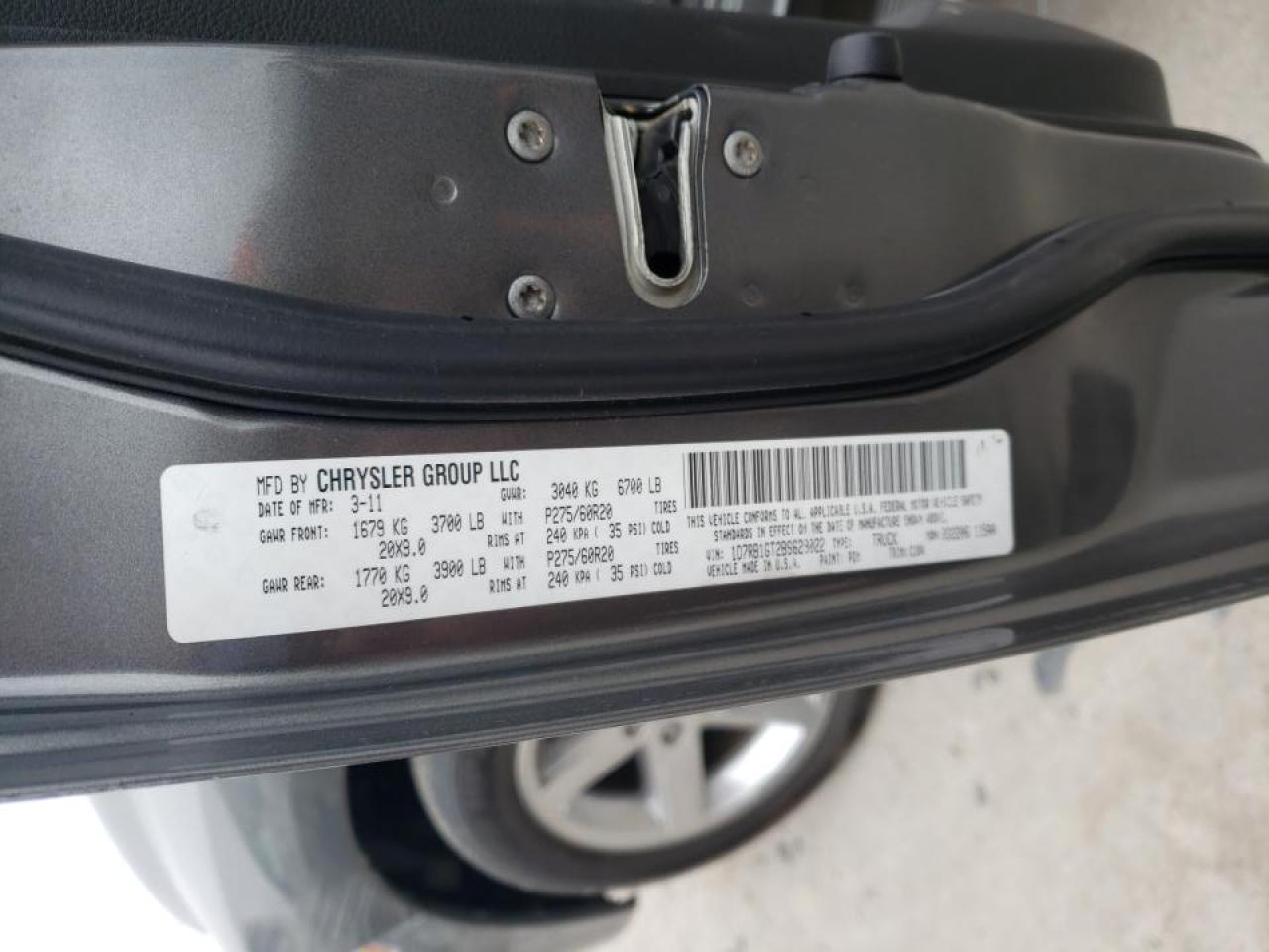 Photo 10 from auction – 2011 DODGE RAM 1500 with VIN 1D7RB1GT2BS629022