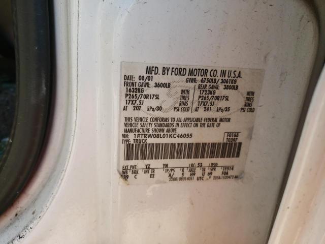 Photo 10 from auction – 2001 FORD F150 SUPER with VIN 1FTRW08L01KC46055