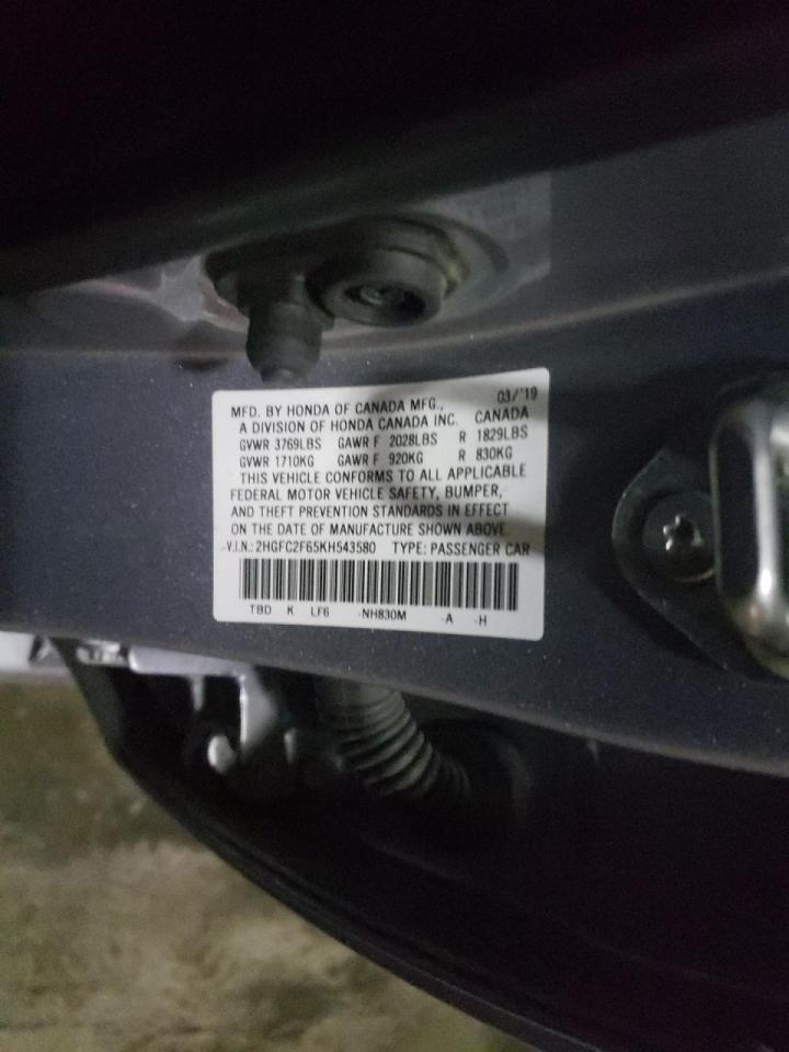 Photo 10 from auction – 2019 HONDA CIVIC LX with VIN 2HGFC2F65KH543580