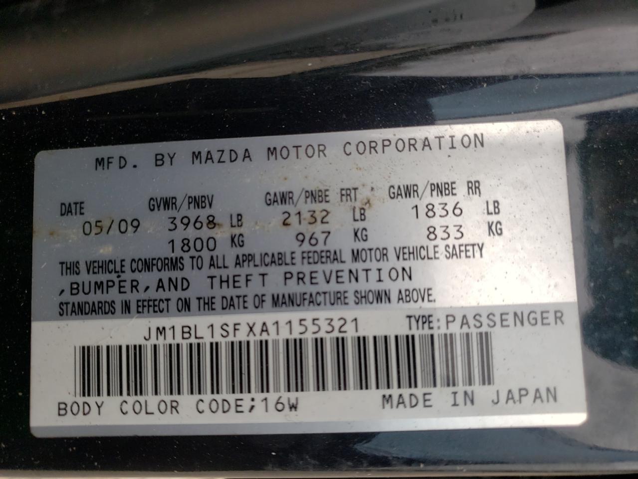 Photo 10 from auction – 2010 MAZDA 3 I with VIN JM1BL1SFXA1155321