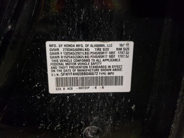 Photo 10 from auction – 2011 HONDA PILOT EXL with VIN 5FNYF4H65BB046672