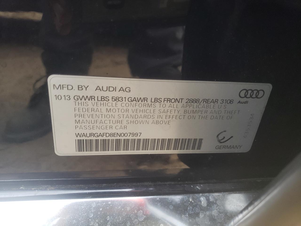 Photo 10 from auction – 2014 AUDI A8 L QUATT with VIN WAURGAFD8EN007997