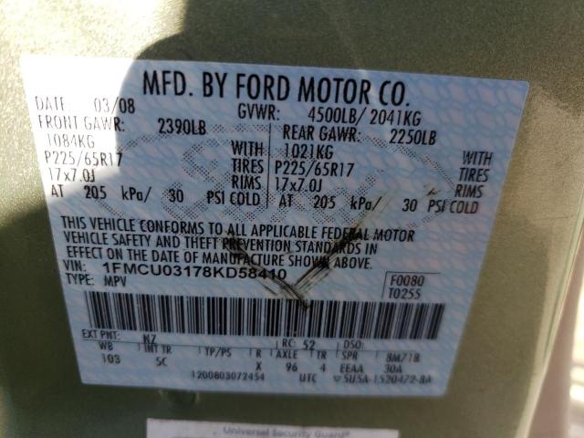 Photo 10 from auction – 2008 FORD ESCAPE XLT with VIN 1FMCU03178KD58410