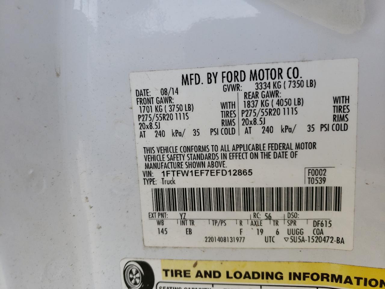 Zdjęcie 10 z aukcji – 2014 FORD F150 SUPER z VIN 1FTFW1EF7EFD12865