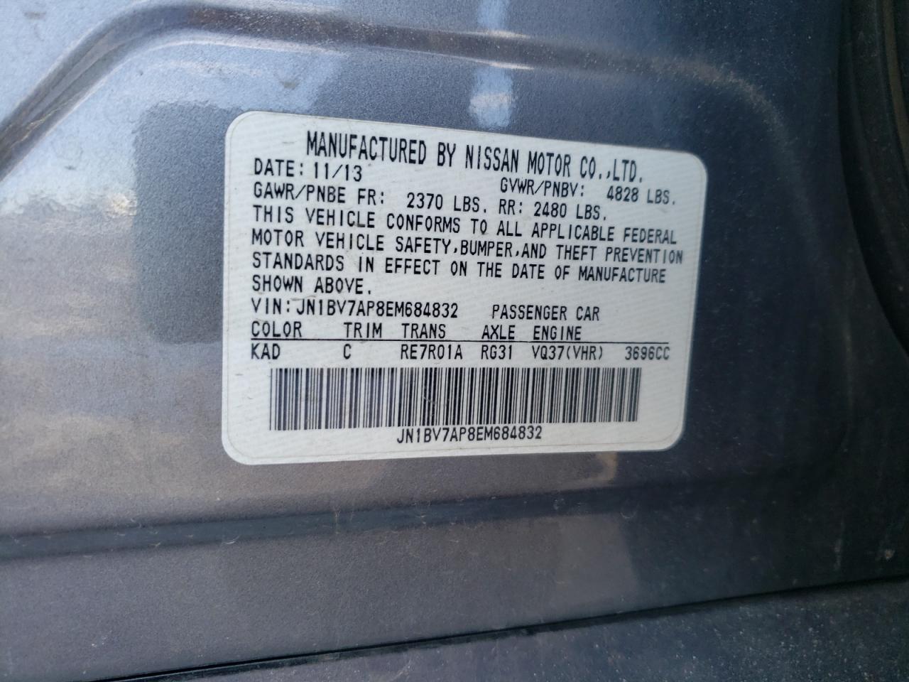 Photo 10 from auction – 2014 INFINITI Q50 BASE with VIN JN1BV7AP8EM684832