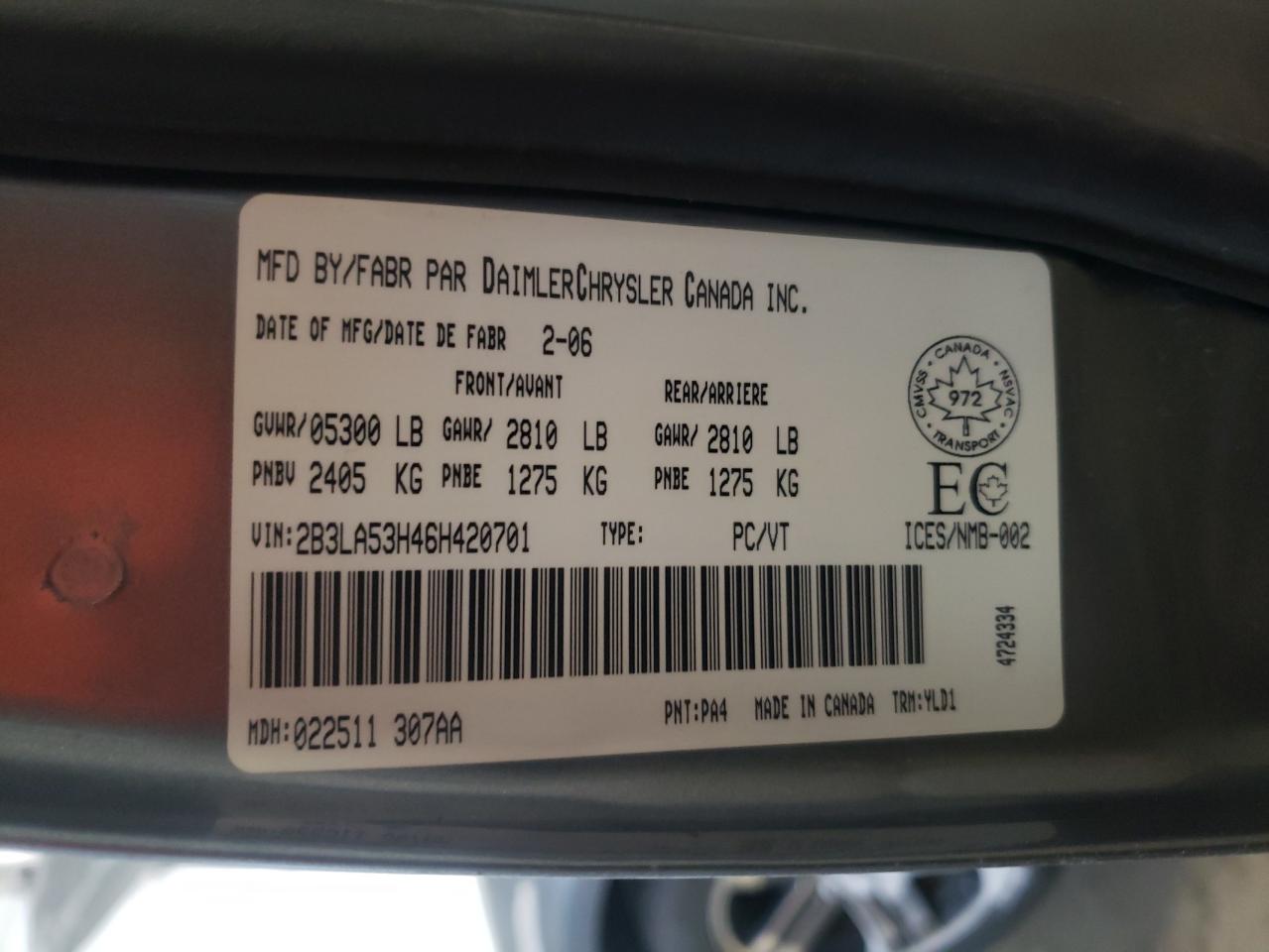 Photo 10 from auction – 2006 DODGE CHARGER R/ with VIN 2B3LA53H46H420701