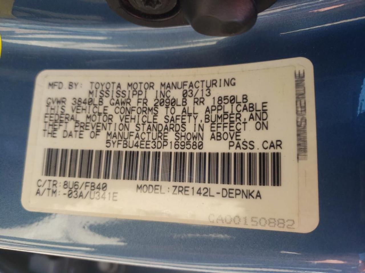 Photo 10 from auction – 2013 TOYOTA COROLLA BA with VIN 5YFBU4EE3DP169580
