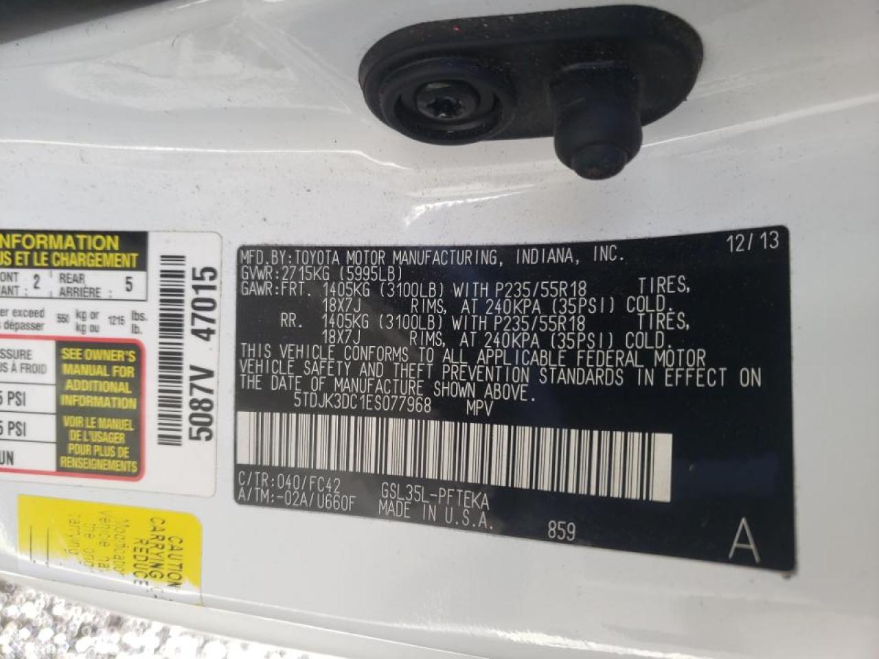 Photo 10 from auction – 2014 TOYOTA SIENNA LE with VIN 5TDJK3DC1ES077968