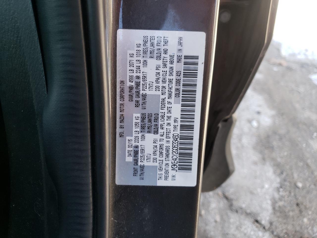 Photo 10 from auction – 2016 MAZDA CX-5 with VIN JM3KE4CY2G0633460